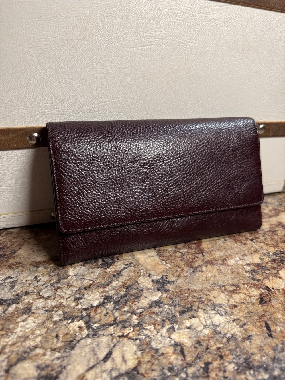 Clarks Dark Brown/burgundy Leather Wallet Clutch